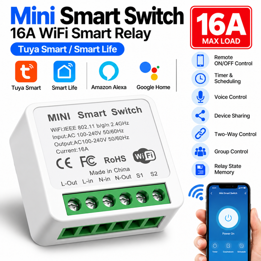 16A Mini Smart WiFi Switch – Tuya Smart Life Remote Control