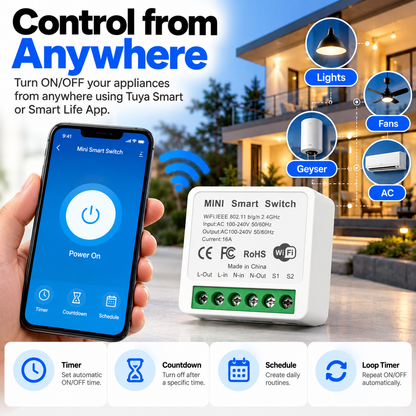 16A Mini Smart WiFi Switch – Tuya Smart Life Remote Control