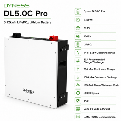 Dyness DL5.0C Pro 5.12kWh 51.2V 100Ah LiFePO₄ Lithium Battery