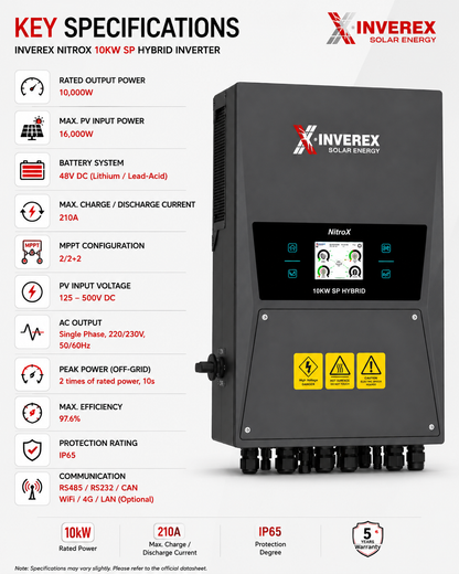 Inverex NitroX 10kW SP-5G 48V Single Phase Hybrid Solar Inverter – IP65
