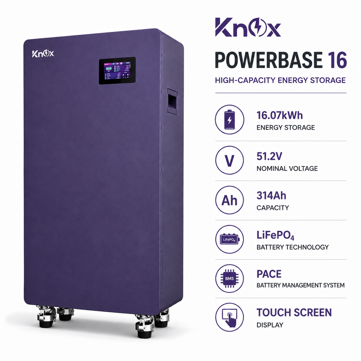 Knox Powerbase 16 16.07kWh 51.2V 314Ah LiFePO₄ Lithium Battery