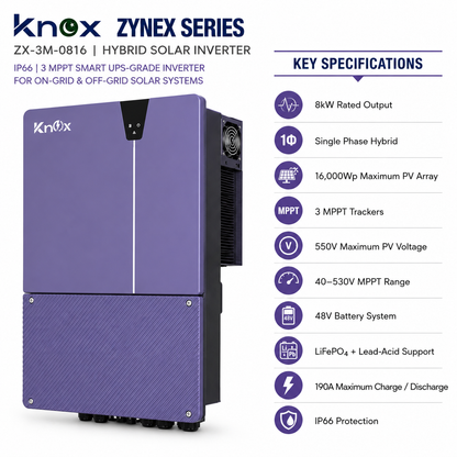 Knox Zynex ZX-3M-0816 8kW 48V Hybrid Solar Inverter – IP66