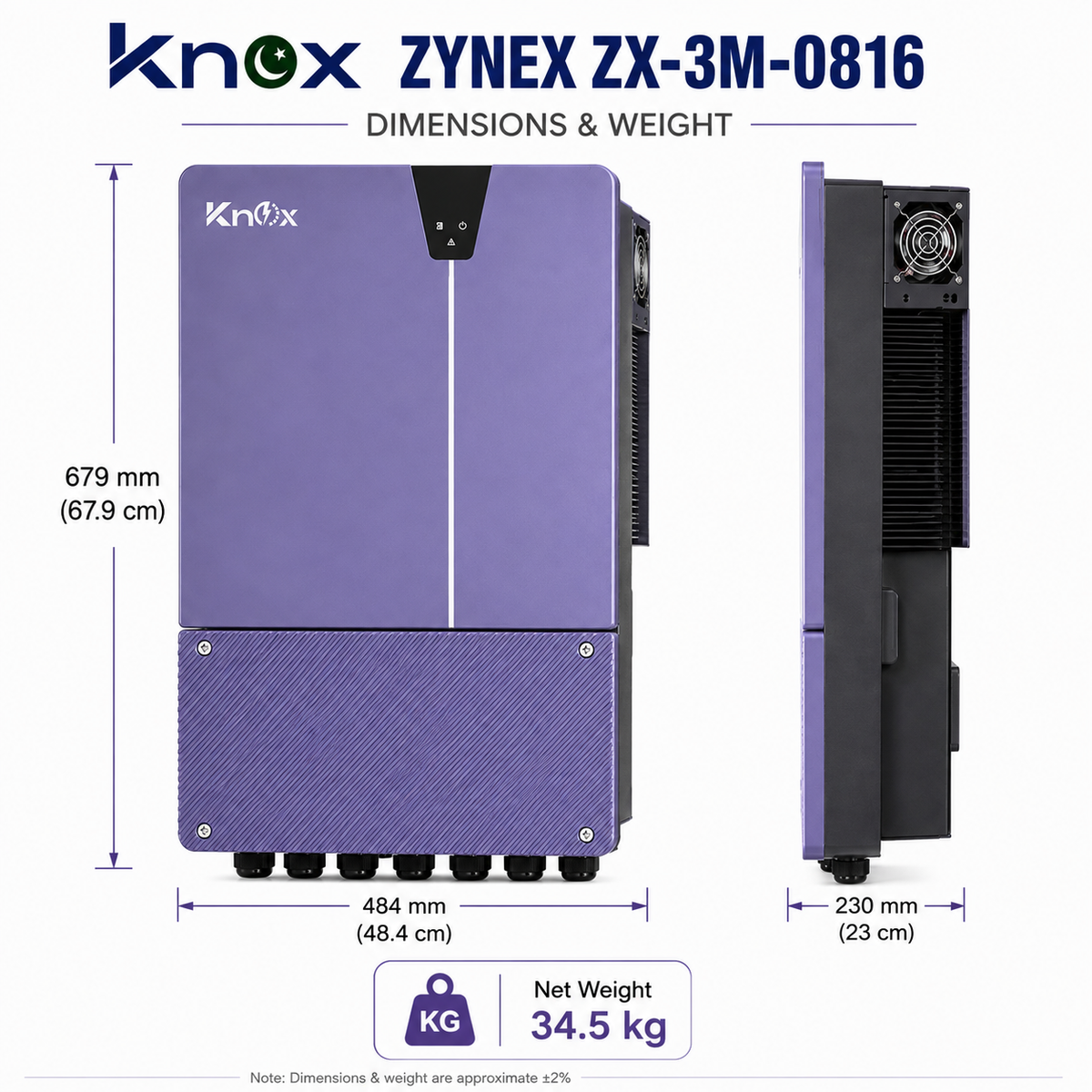 Knox Zynex ZX-3M-0816 8kW 48V Hybrid Solar Inverter – IP66