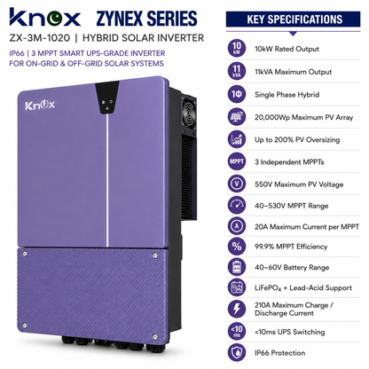 Knox Zynex ZX-3M-1020 10kW 48V Hybrid Solar Inverter – 3 MPPT IP66