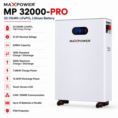 MaxPower MP 32000-PRO 32.15kWh 51.2V 628Ah LiFePO₄ Lithium Battery