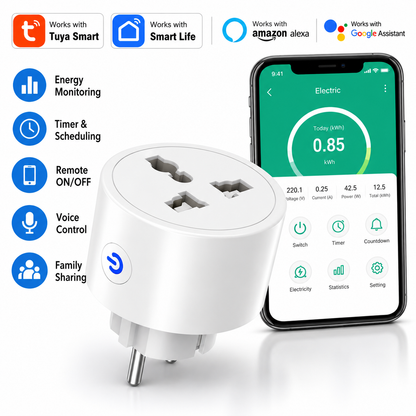 Smart WiFi Power Socket Plug 16A with Energy Monitoring – Tuya Smart Life