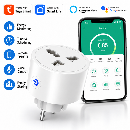 Smart WiFi Power Socket Plug 16A with Energy Monitoring – Tuya Smart Life