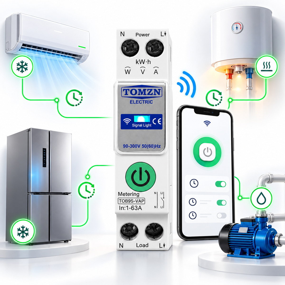 TOMZN TOB9S-VAP - 8 in 1 63A Smart WiFi Breaker | New Upgraded Model