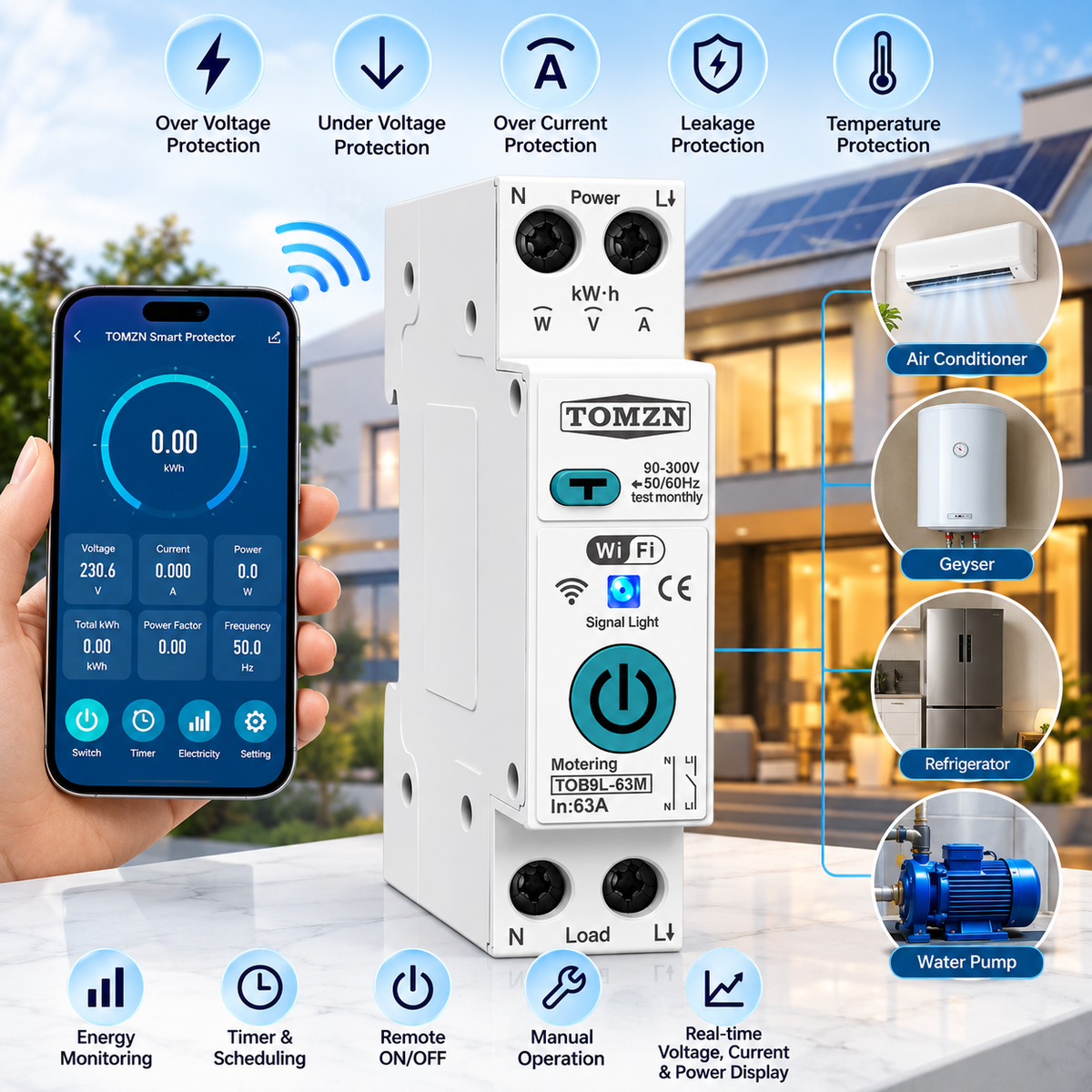 TOMZN TOB9L-63M 63A Smart WiFi 10-in-1 Protector Switch