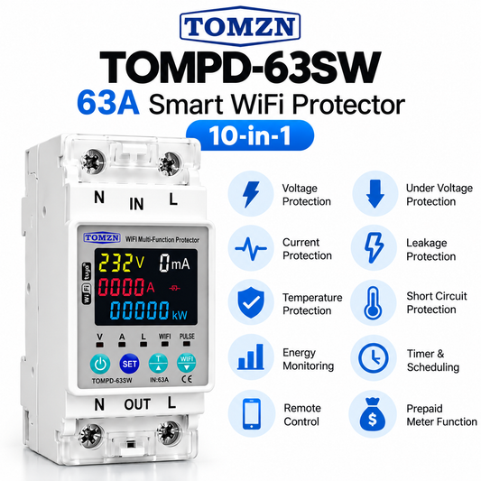 TOMZN TOMPD-63SW 63A Smart WiFi Protector 10-in-1 with Leakage Protection