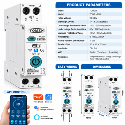 TOMZN TOB9L-63M 63A Smart WiFi 10-in-1 Protector Switch