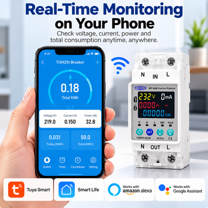 TOMZN TOMPD-63SW 63A Smart WiFi Protector 10-in-1 with Leakage Protection