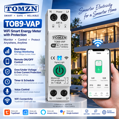 TOMZN TOB9-VAP 63A Smart WiFi Circuit Breaker with Energy Monitoring