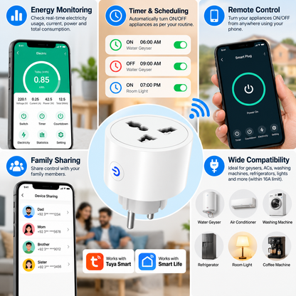 Smart WiFi Power Socket Plug 16A with Energy Monitoring – Tuya Smart Life