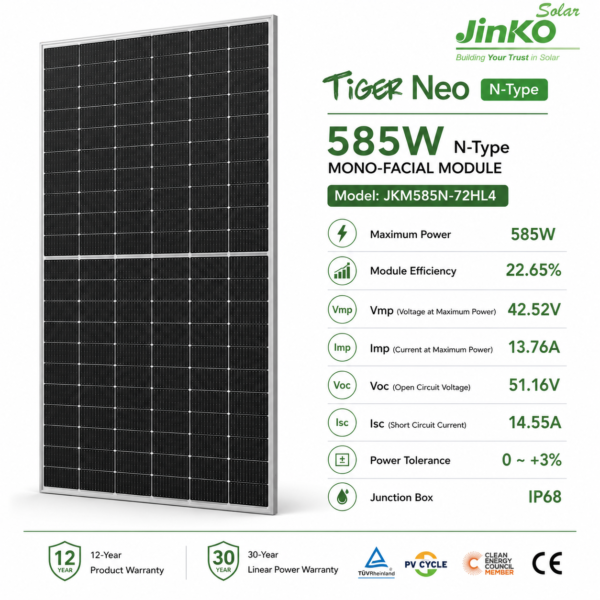jinko tiger neo 585w n type monofacial solar panel jkm585n 72hl4 jinko tiger neo 585w n type monofacial solar panel jkm585n 72hl4