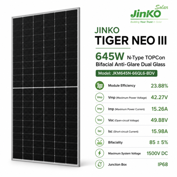 jinko tiger neo iii 645w n type bifacial anti glare solar panel jinko tiger neo iii 645w n type bifacial anti glare solar panel