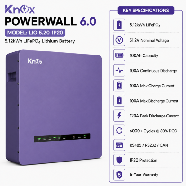 knox powerwall 6.0 5.12kwh 51.2v 100ah lithium battery1 knox powerwall 6.0 5.12kwh 51.2v 100ah lithium battery
