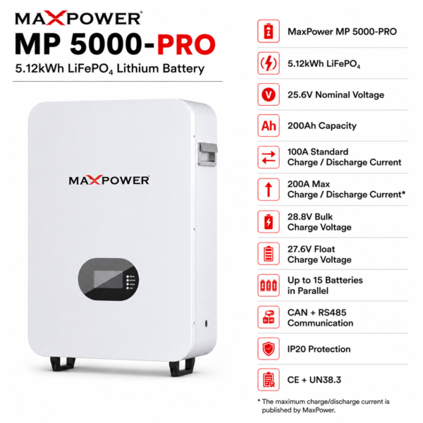 maxpower mp 5000 pro 5.12kwh 25.6v 200ah lithium battery maxpower mp 5000 pro 5.12kwh 25.6v 200ah lithium battery