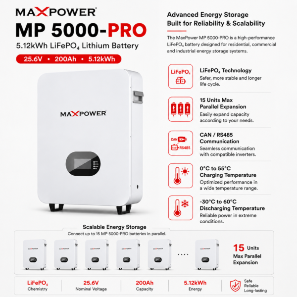 maxpower mp 5000 pro 5.12kwh 25.6v 200ah lithium battery maxpower mp 5000 pro 5.12kwh 25.6v 200ah lithium battery